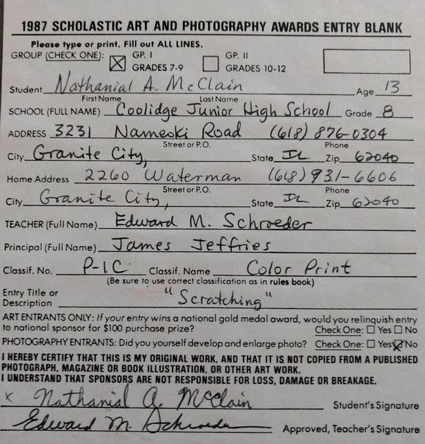 Nate McClain's Student Photography Contest 1987